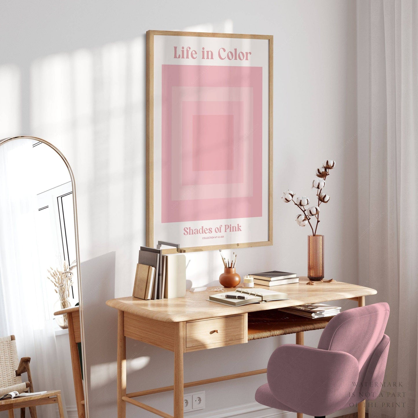 Geometric wall art, Shades of pink, Modern poster