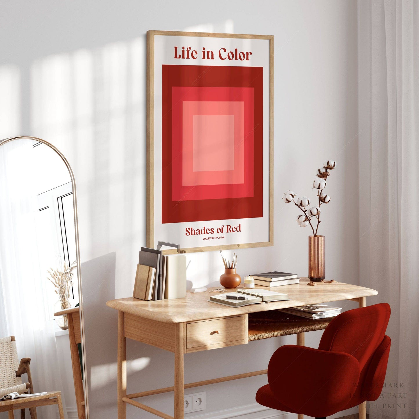 Geometric wall art, Shades of red, Modern poster