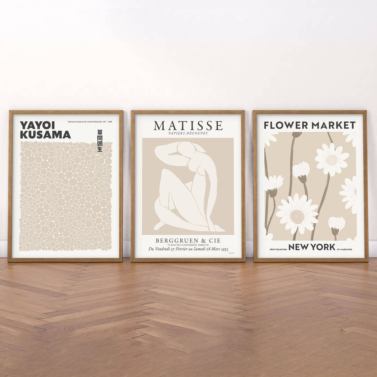 Henri Henri Matisse, Yayoi Kusamam Flower Market, Set of 3 Prints, Neutral Wall Decor