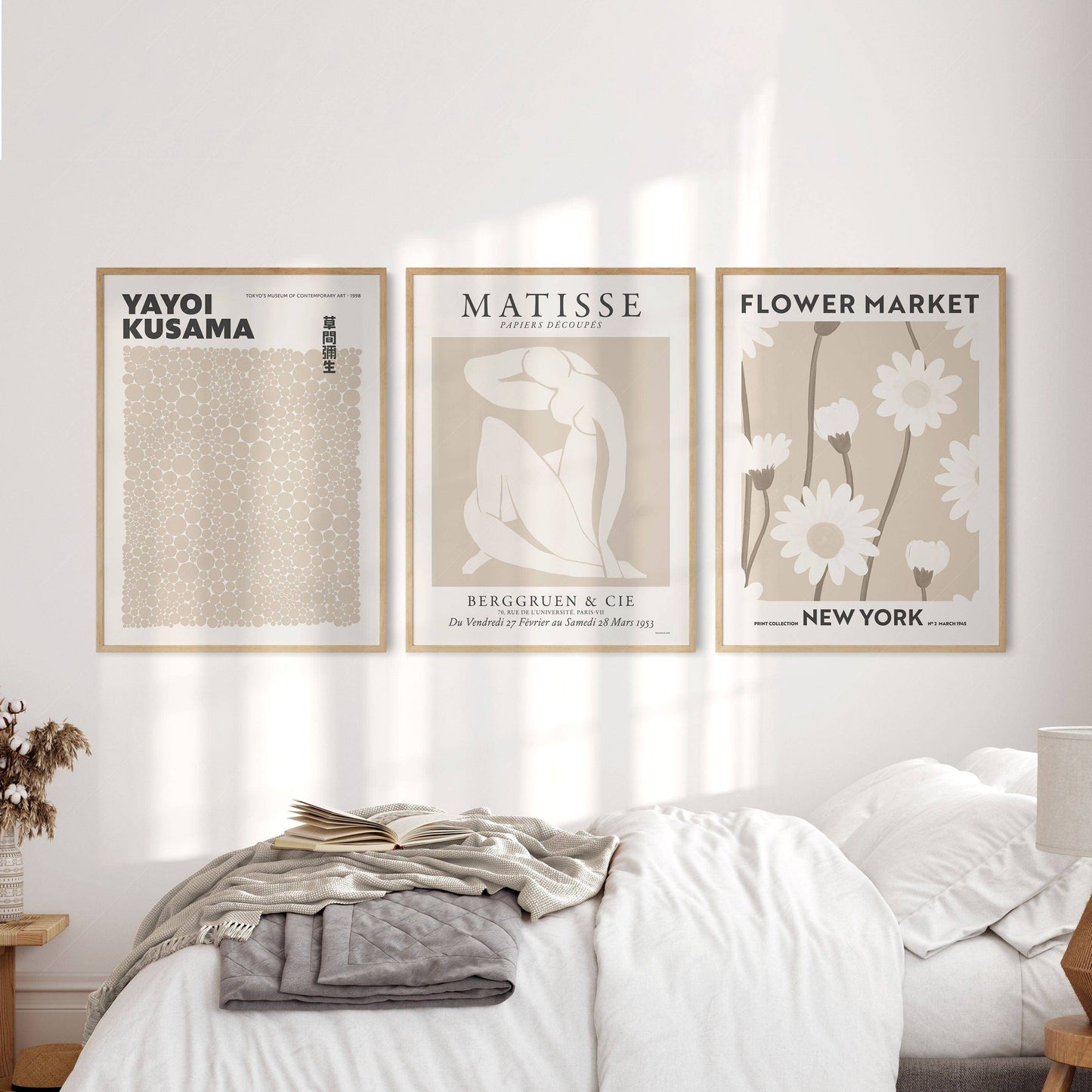 Henri Henri Matisse, Yayoi Kusamam Flower Market, Set of 3 Prints, Neutral Wall Decor