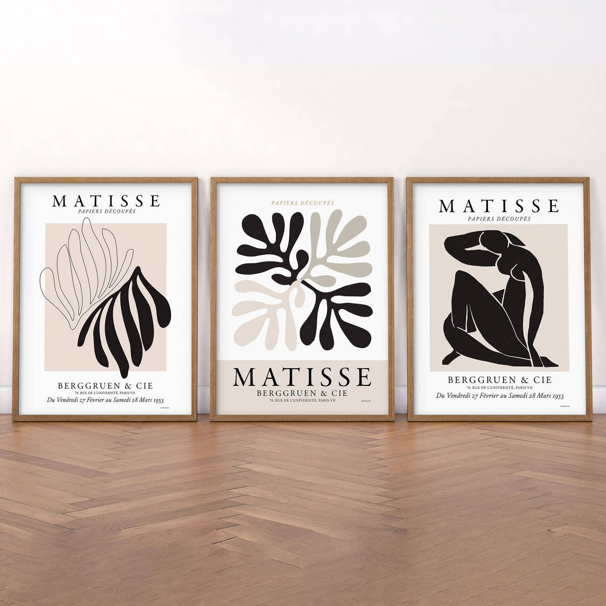 Henri Matisse Gallery Wall, Set of 3 Prints, Black Beige and White Colors, Modern home decor