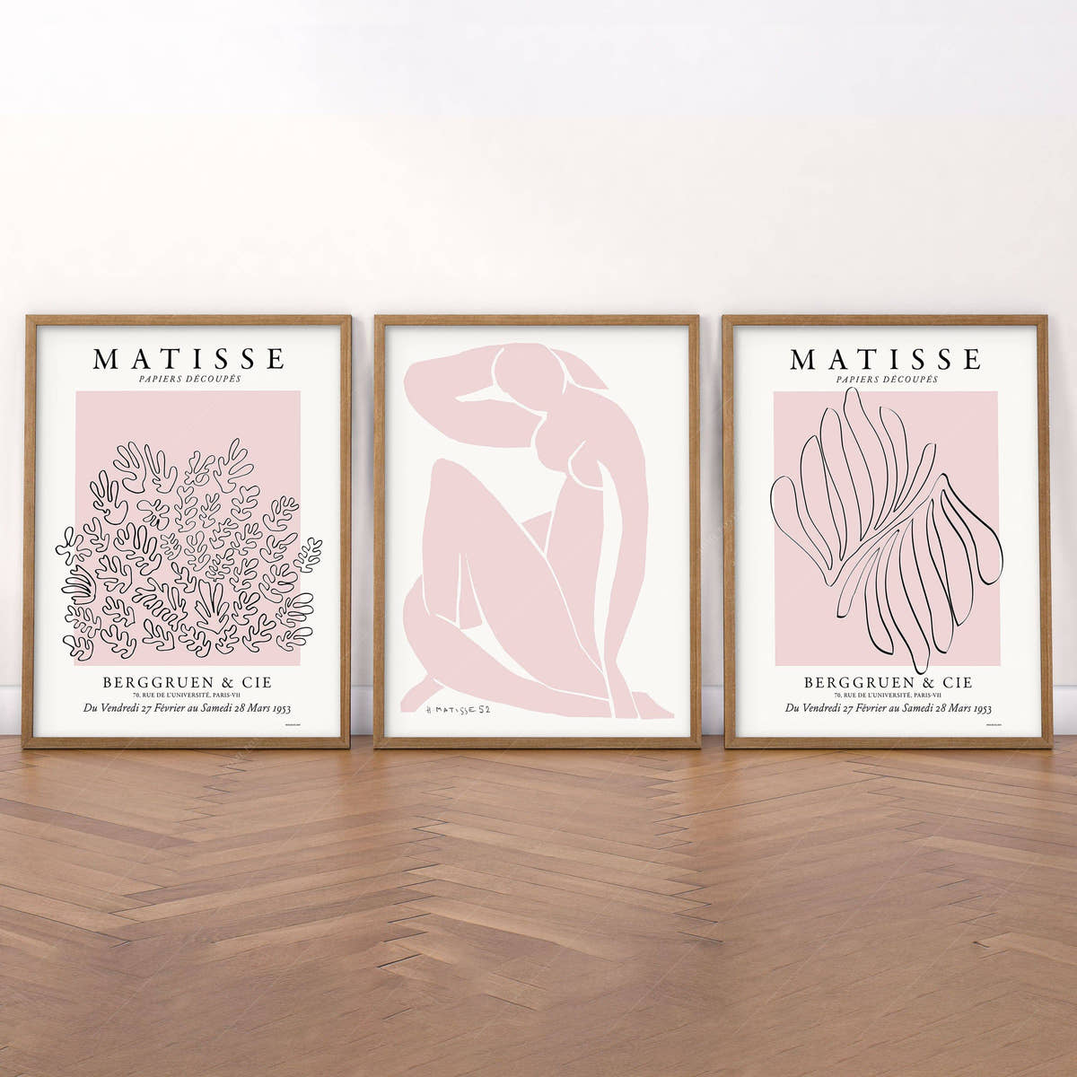 Henri Matisse Gallery Wall, Set of 3 Prints, Modern Decor, Light Pink and White