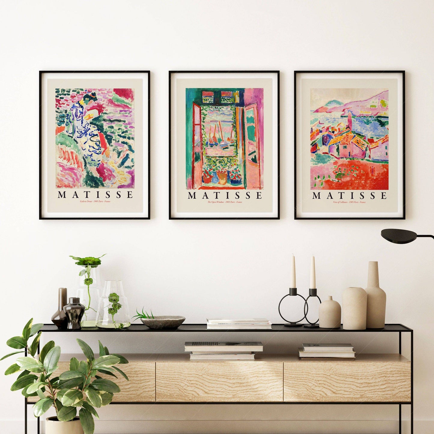 Henri Matisse Gallery Wall, Set of 3 Prints, The Open Window, View at Collioure, La Japonaise
