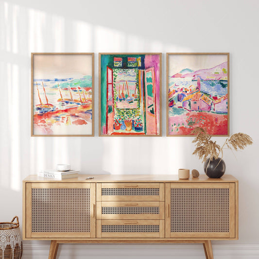 Henri Matisse Gallery Wall, Set of 3 Prints, The Open Window, View at Collioure, The boats