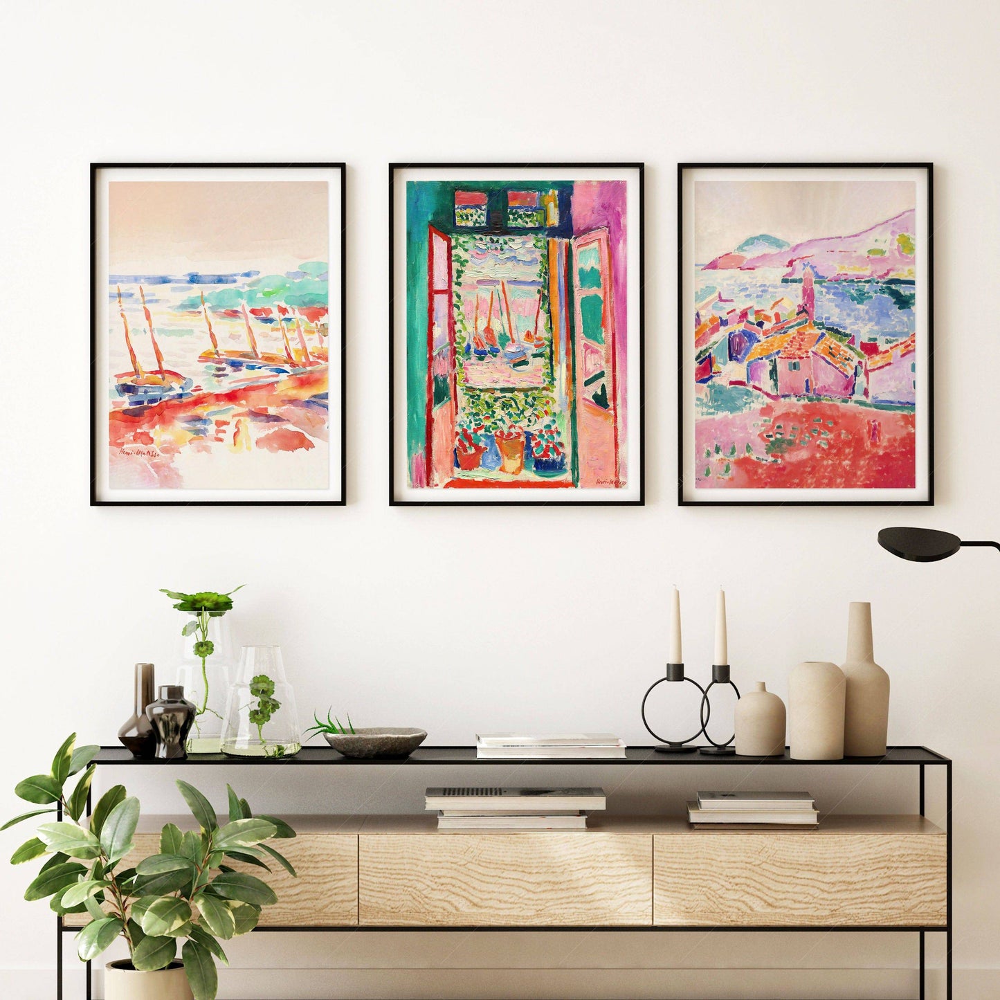 Henri Matisse Gallery Wall, Set of 3 Prints, The Open Window, View at Collioure, The boats