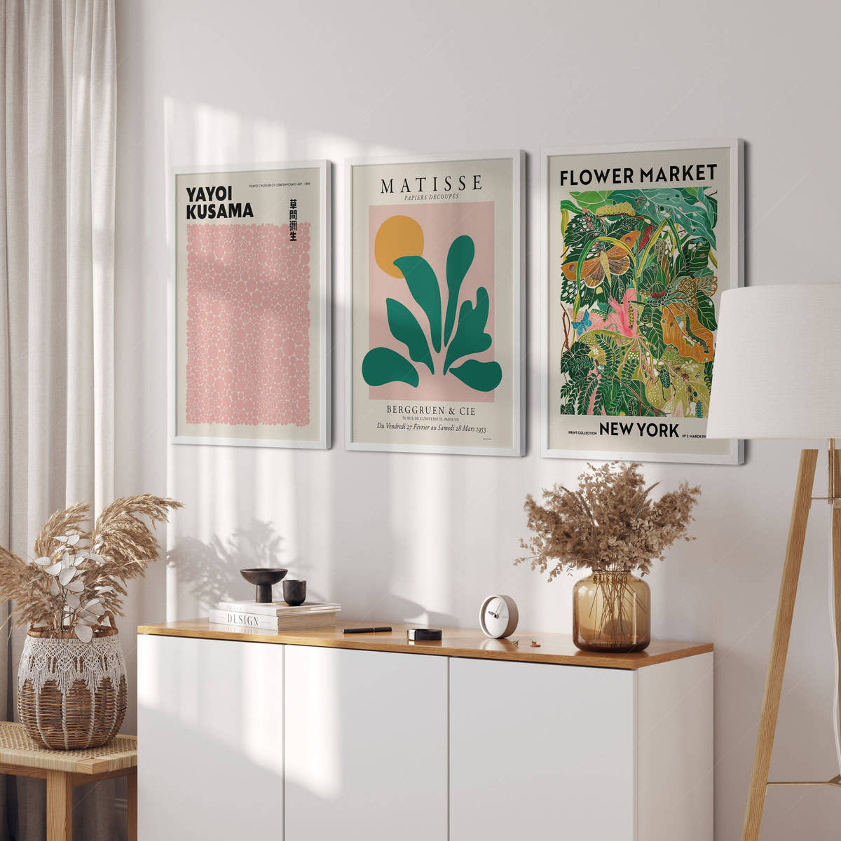 Henri Matisse, Modern Gallery Wall, Henri Matisse, Yayoi Kusama, Flower Market New York, Set of 3 Prints
