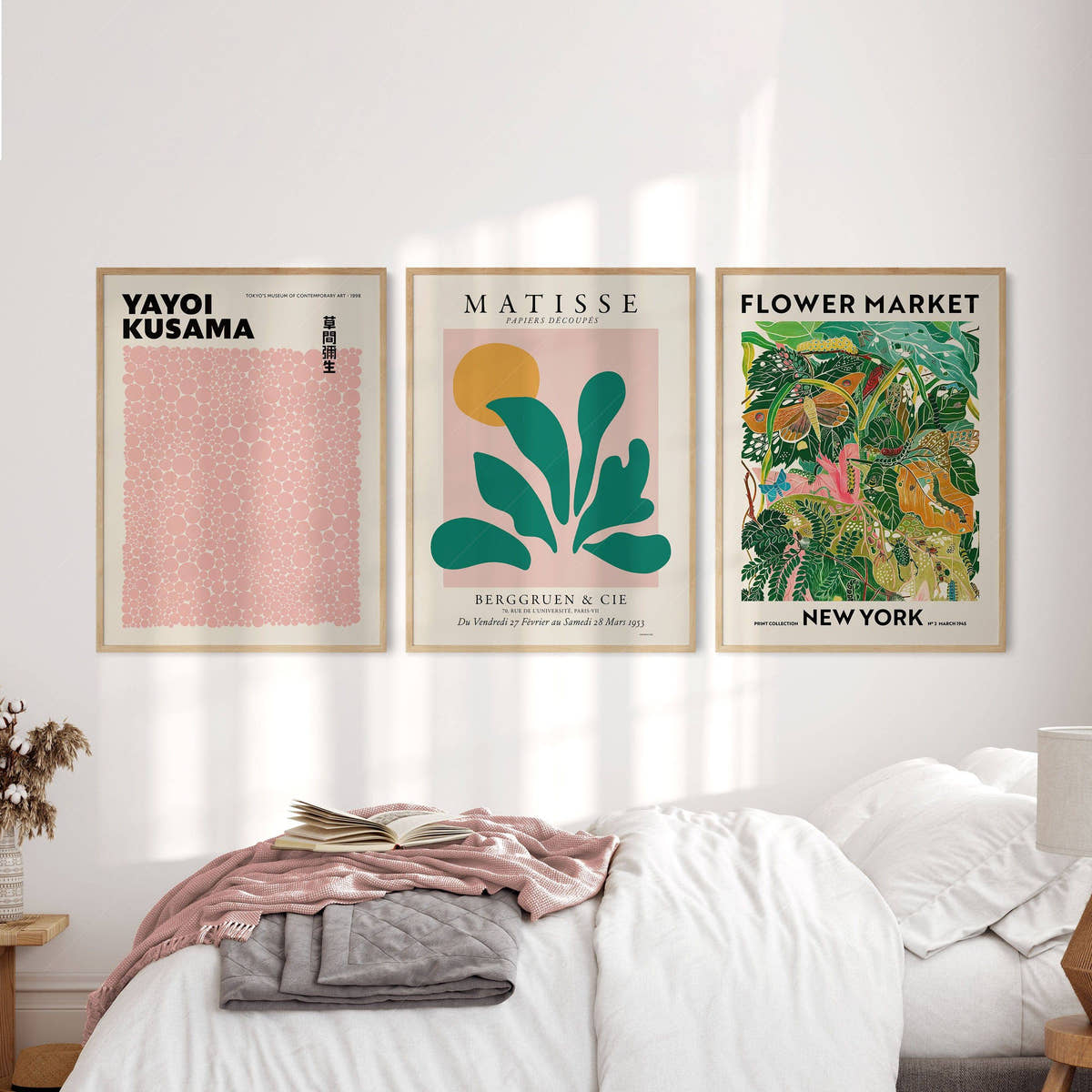 Henri Matisse, Modern Gallery Wall, Henri Matisse, Yayoi Kusama, Flower Market New York, Set of 3 Prints