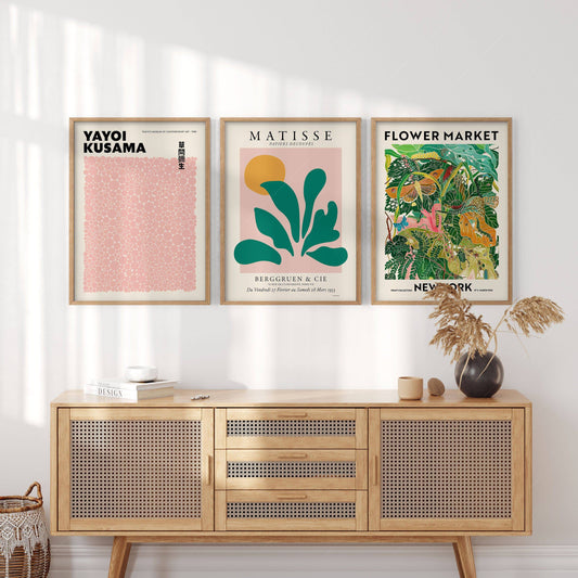 Henri Matisse, Modern Gallery Wall, Henri Matisse, Yayoi Kusama, Flower Market New York, Set of 3 Prints
