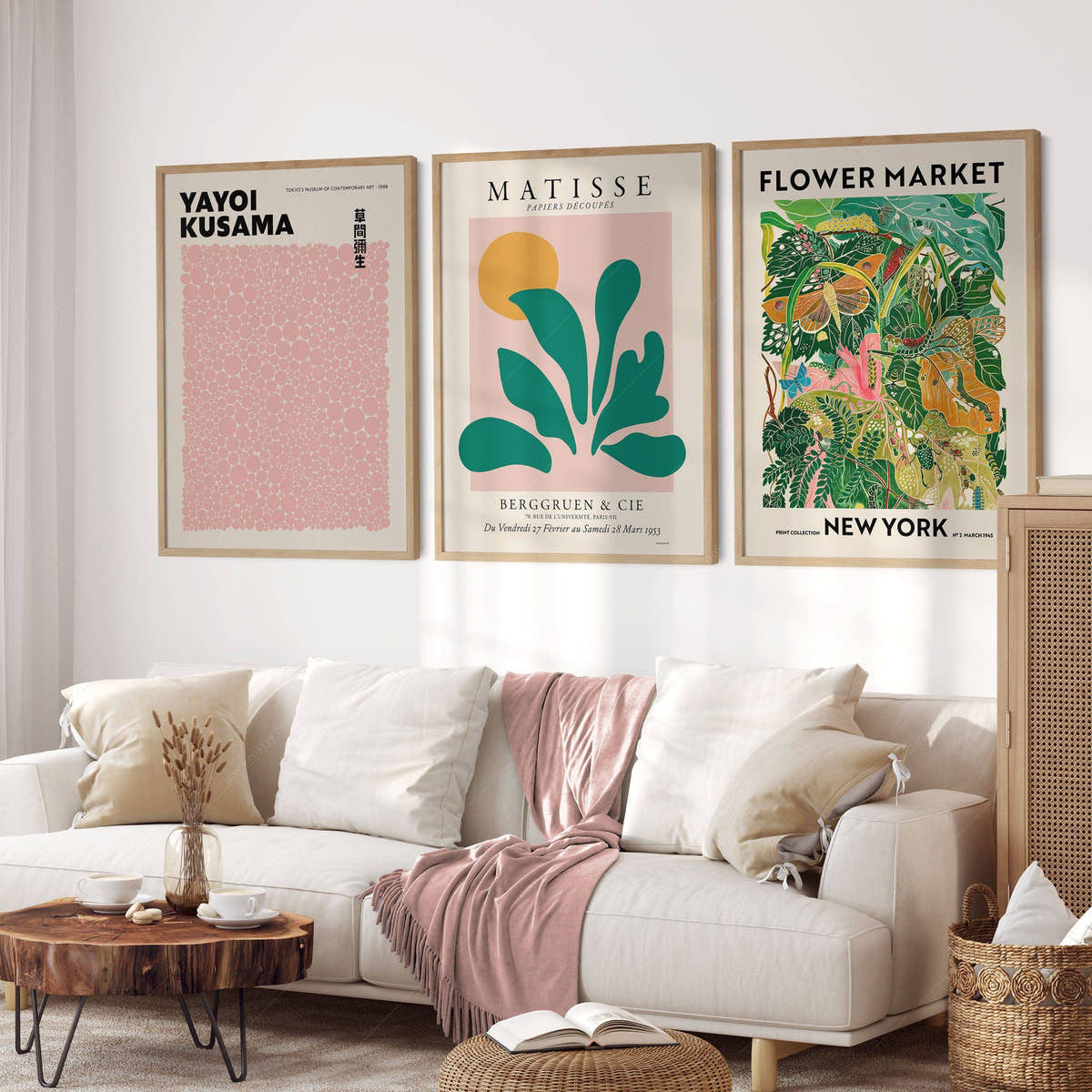 Henri Matisse, Modern Gallery Wall, Henri Matisse, Yayoi Kusama, Flower Market New York, Set of 3 Prints