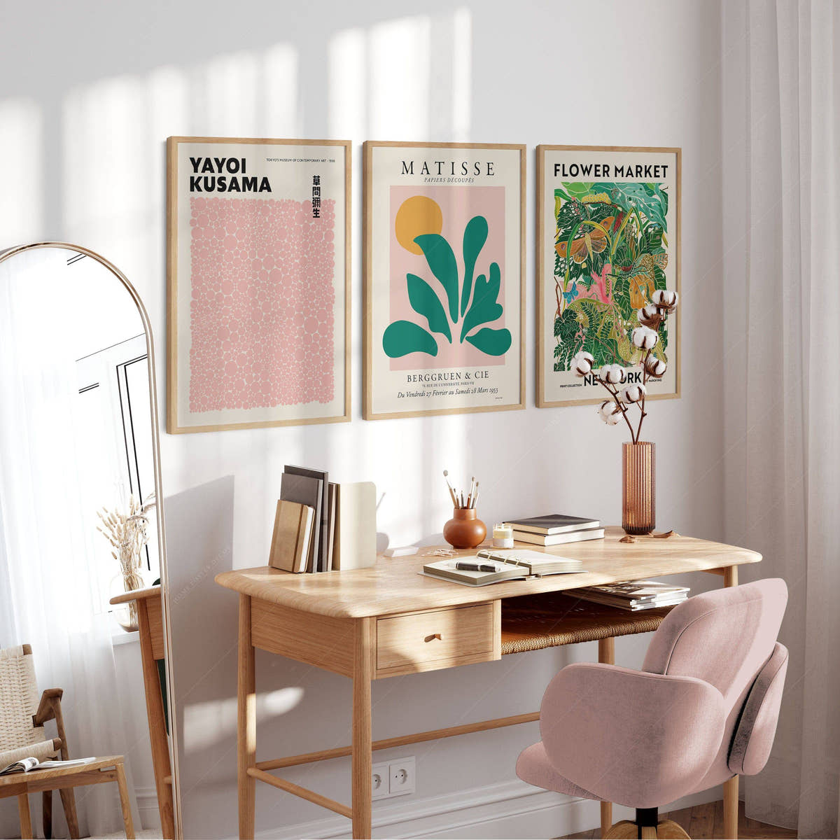Henri Matisse, Modern Gallery Wall, Henri Matisse, Yayoi Kusama, Flower Market New York, Set of 3 Prints