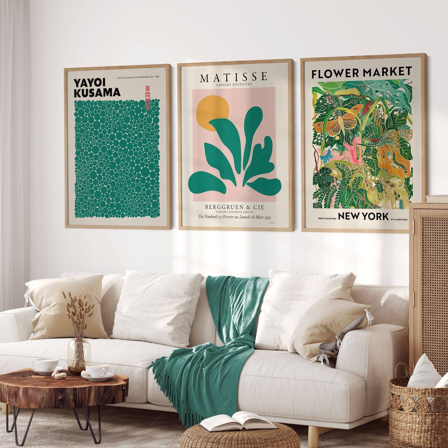 Henri Matisse, Modern Gallery Wall, Set of 3 Prints, Henri Matisse, Yayoi Kusama, Flower Market New York