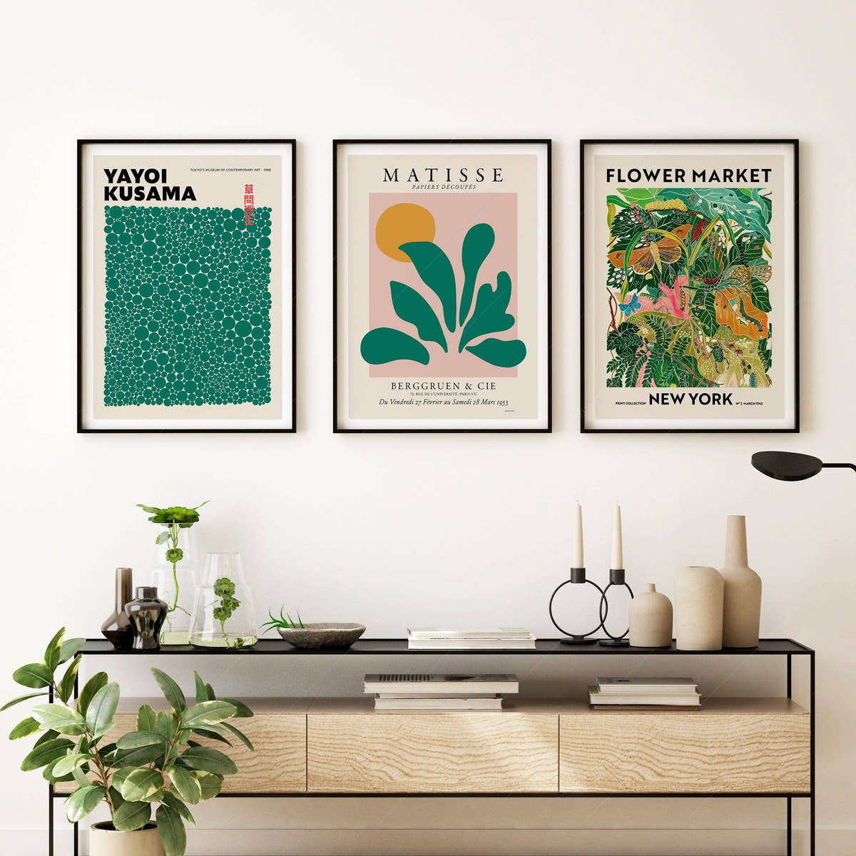 Henri Matisse, Modern Gallery Wall, Set of 3 Prints, Henri Matisse, Yayoi Kusama, Flower Market New York