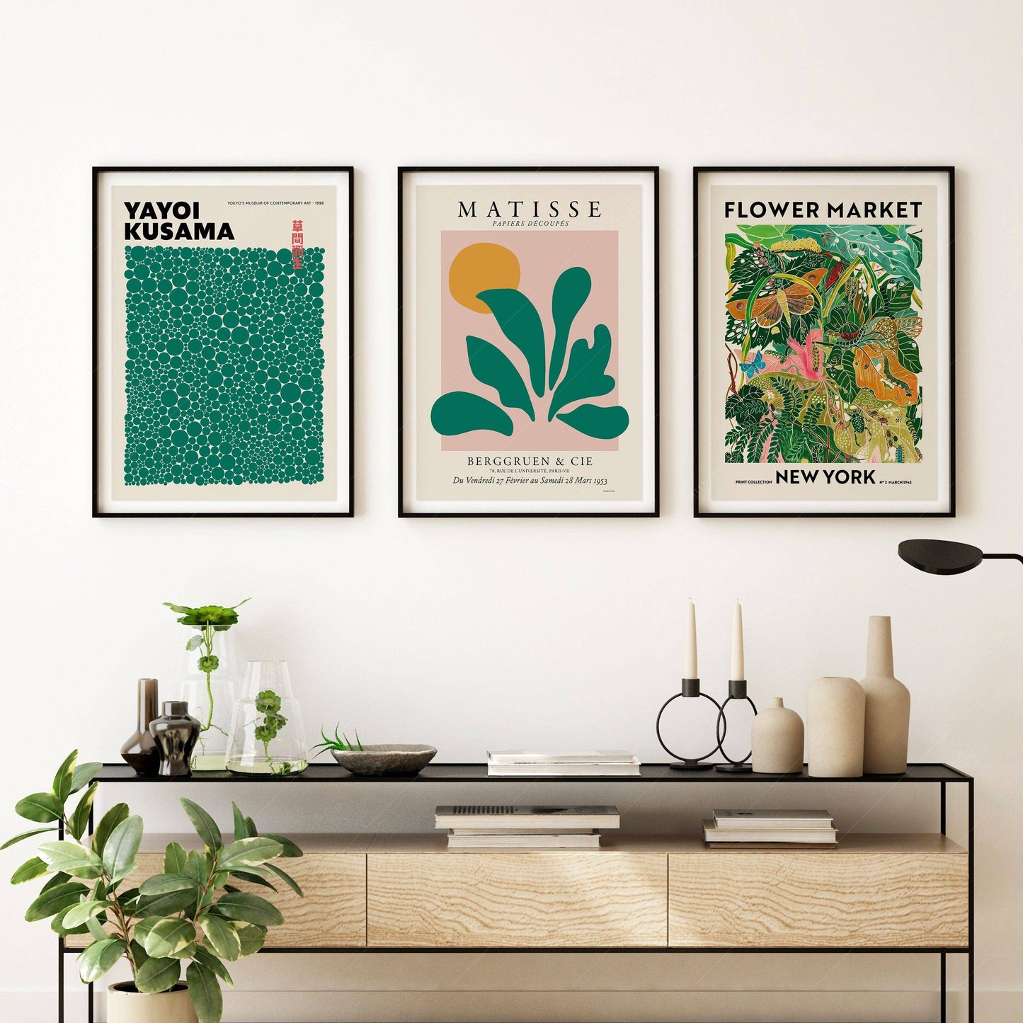 Henri Matisse, Modern Gallery Wall, Set of 3 Prints, Henri Matisse, Yayoi Kusama, Flower Market New York