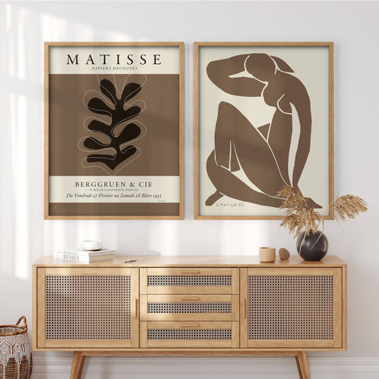 Henri Matisse, Set of 2 Wall Art, Cut outs and Figure blue in brown color
