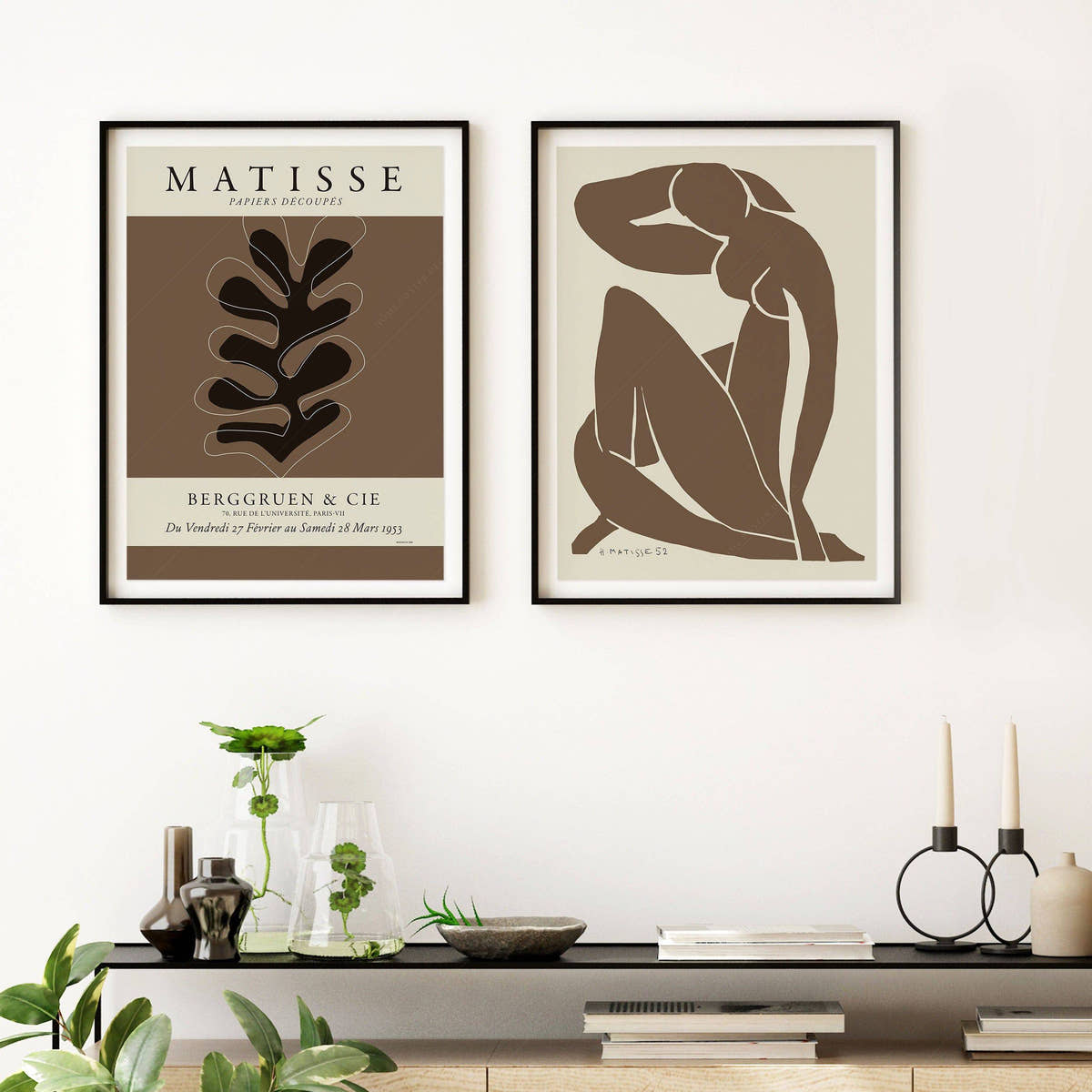 Henri Matisse, Set of 2 Wall Art, Cut outs and Figure blue in brown color