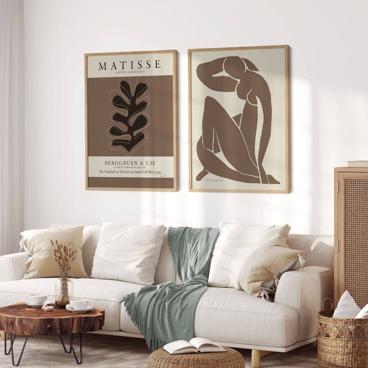 Henri Matisse, Set of 2 Wall Art, Cut outs and Figure blue in brown color