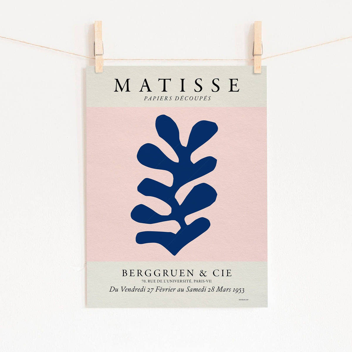 Henri Matisse, The Cut-outs Serie, Exhibition poster, Pink background and navy blue leaf