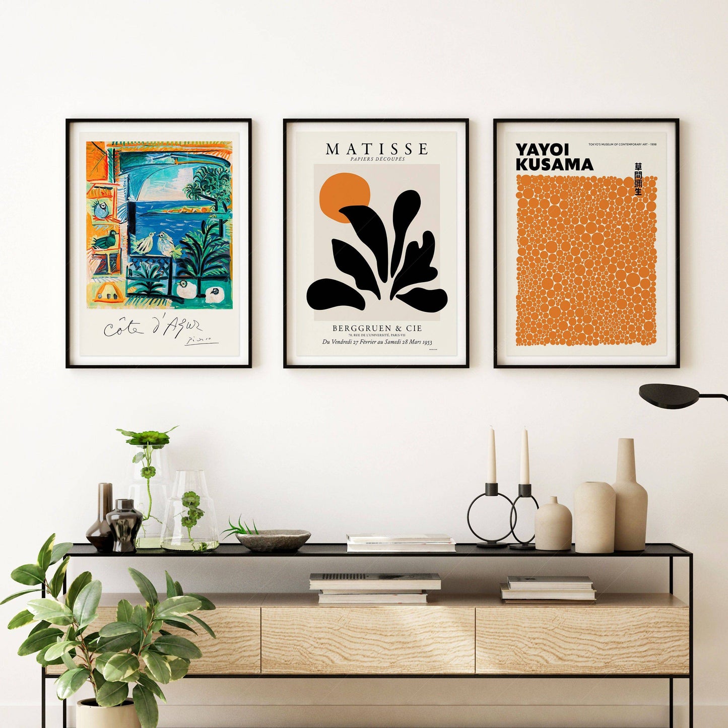 Henri Matisse, Yayoi Kusama and Pablo Picasso, Set of 3 wall art