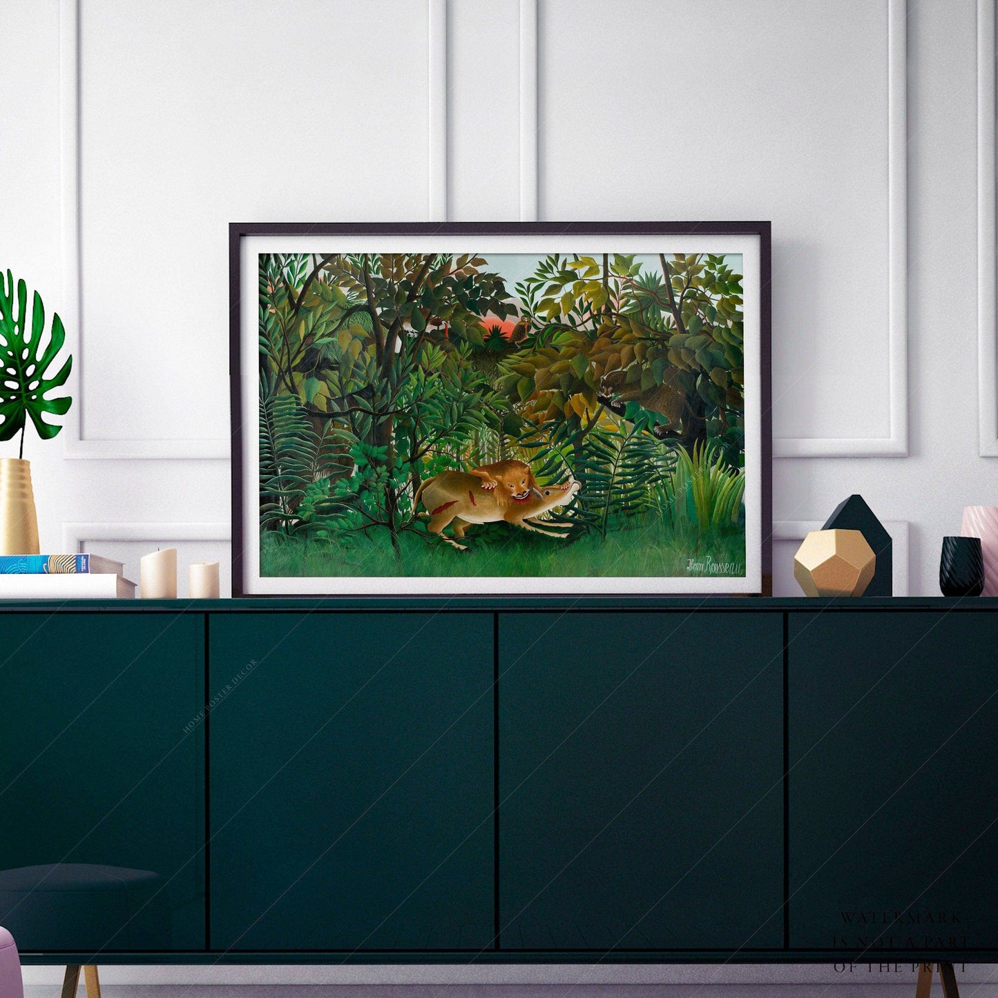 Henri Rousseau, The hungry attack Poster, Fine Art Print
