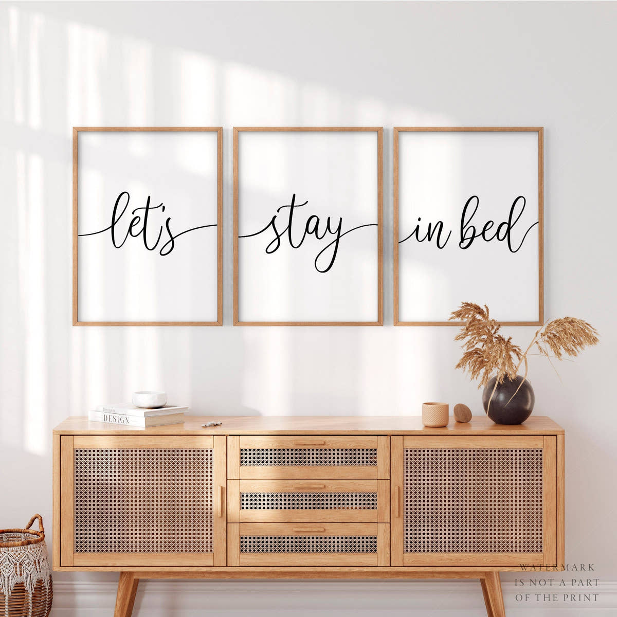 Lets Stay in Bed, Set of 3 wall art, Minimalist Poster