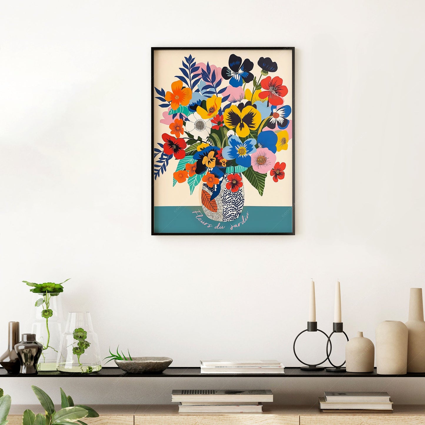 Modern Flower in Vase Illustration, Vibrant Colors