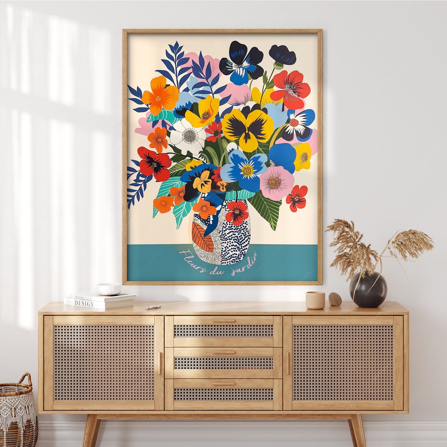Modern Flower in Vase Illustration, Vibrant Colors