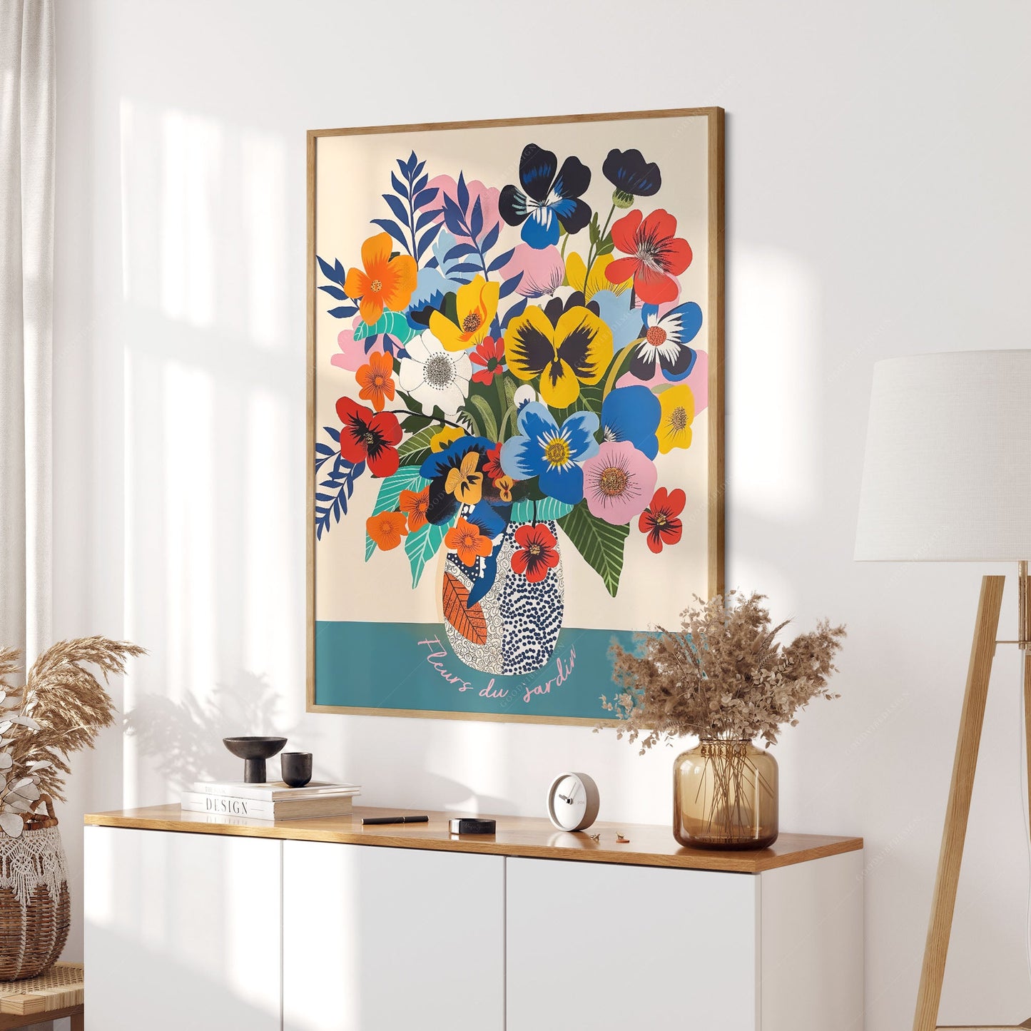 Modern Flower in Vase Illustration, Vibrant Colors