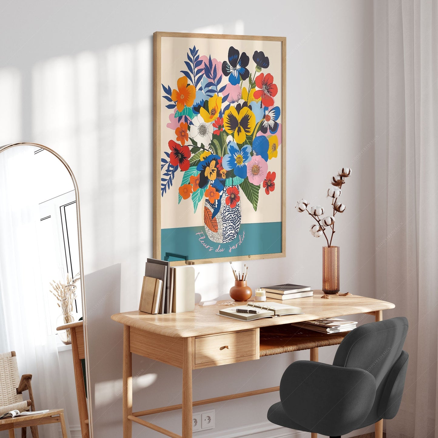 Modern Flower in Vase Illustration, Vibrant Colors