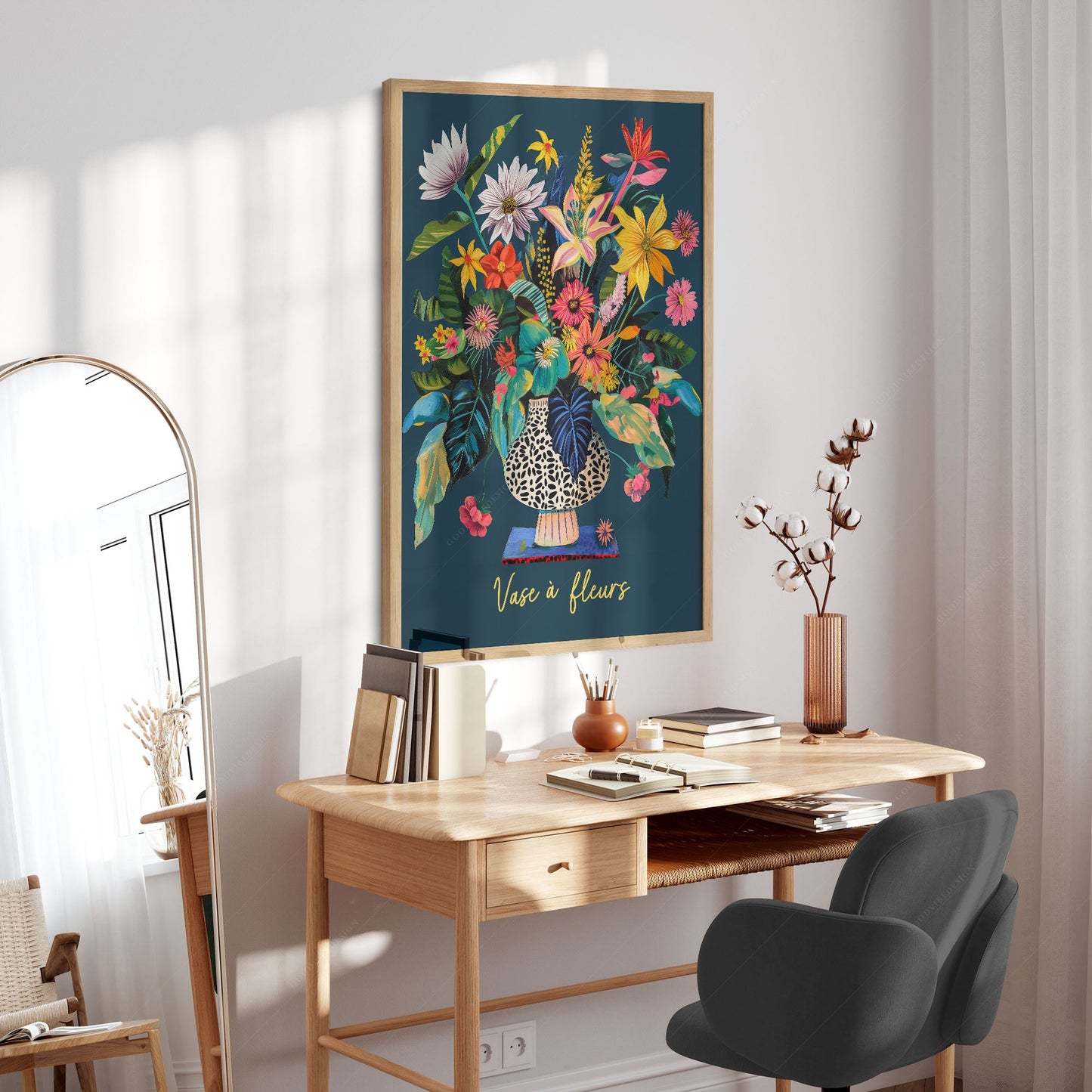 Modern Flower in Vase Illustration, Vibrant Colors