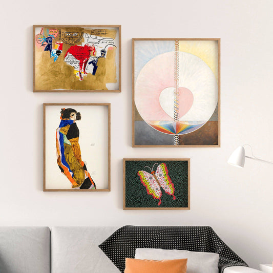 Modern Gallery Wall, Minimalist Wall Set, Yayoi Kusama Butterfly, Jean Basquiat, Hilma Af Klint, Mid Century, Living Room Decor, Bedroom Art