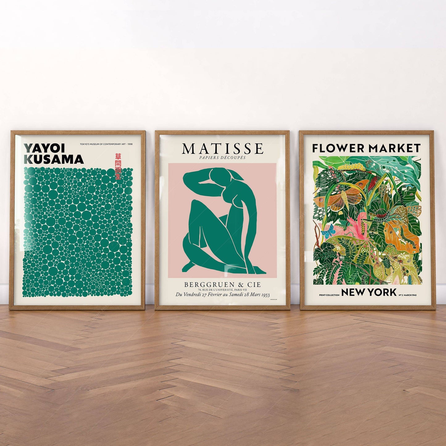 Modern Gallery Wall, Set of 3 Prints, Henri Matisse, Yayoi Kusama, Flower Market New York