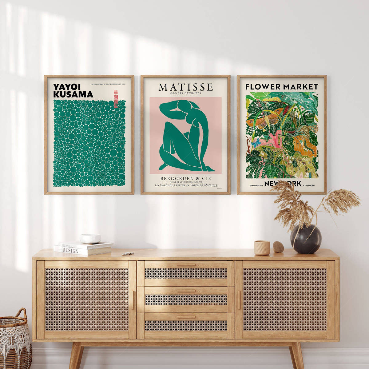 Modern Gallery Wall, Set of 3 Prints, Henri Matisse, Yayoi Kusama, Flower Market New York