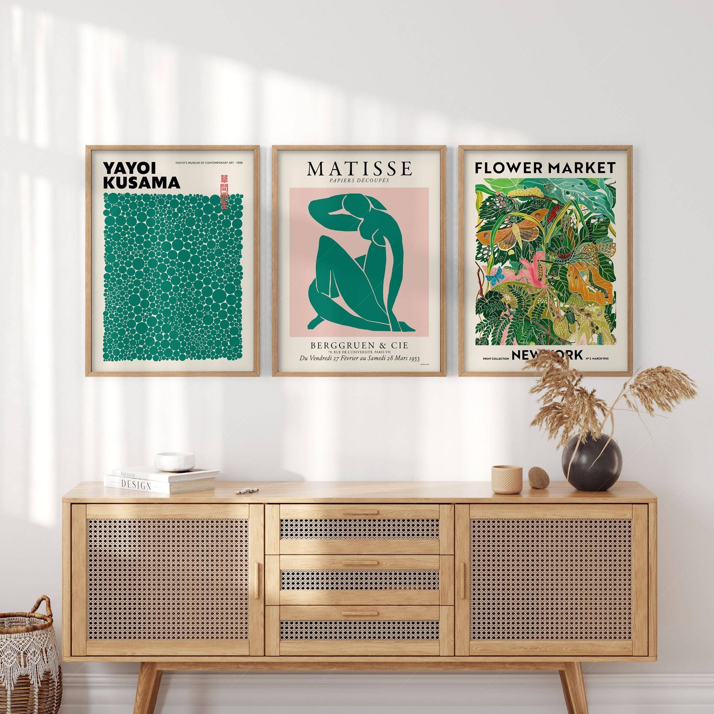 Modern Gallery Wall, Set of 3 Prints, Henri Matisse, Yayoi Kusama, Flower Market New York