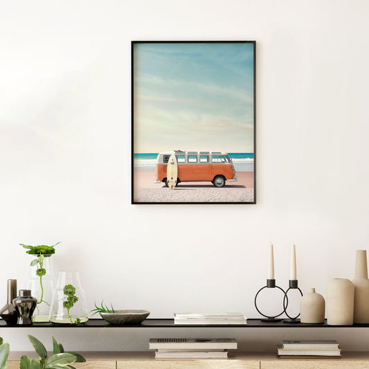 Orange Van Print, Surfboard Photo, Retro Poster