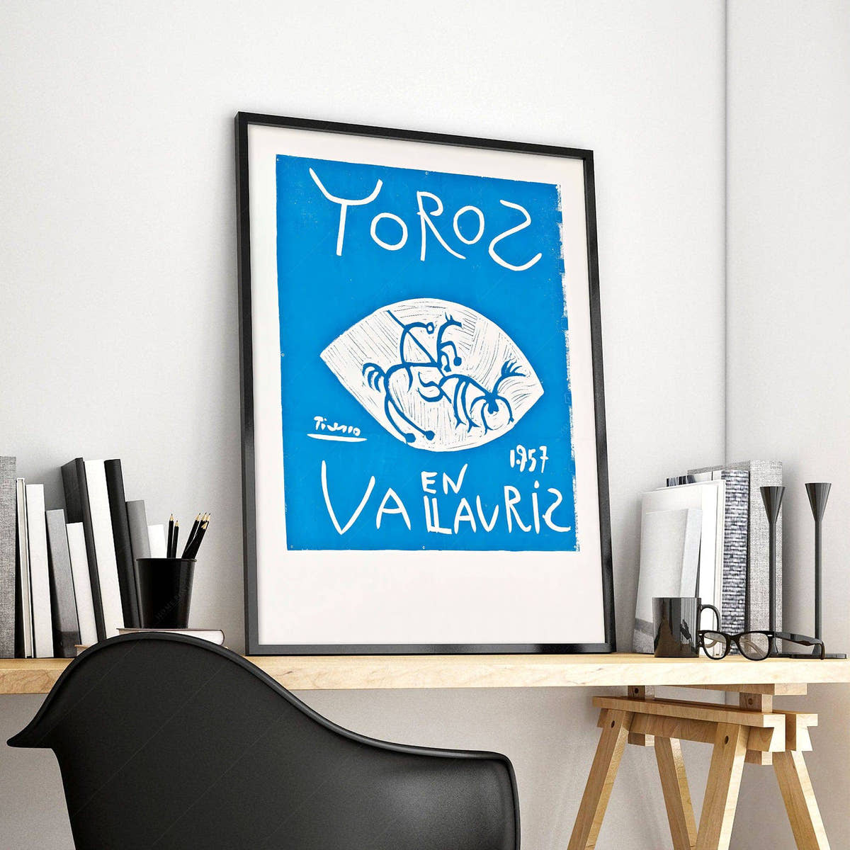 Pablo Picasso, Toros en Vallauris, Linocut in blue print