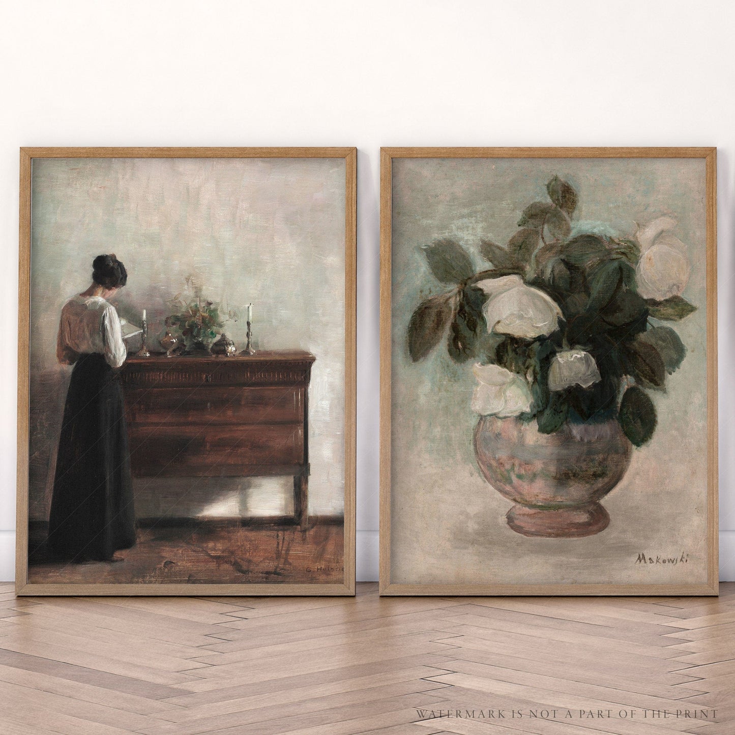 Set of 2 Antique Portrait Painting, Vintage Gallery Wall