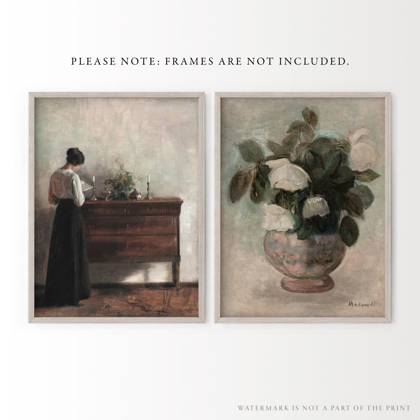 Set of 2 Antique Portrait Painting, Vintage Gallery Wall