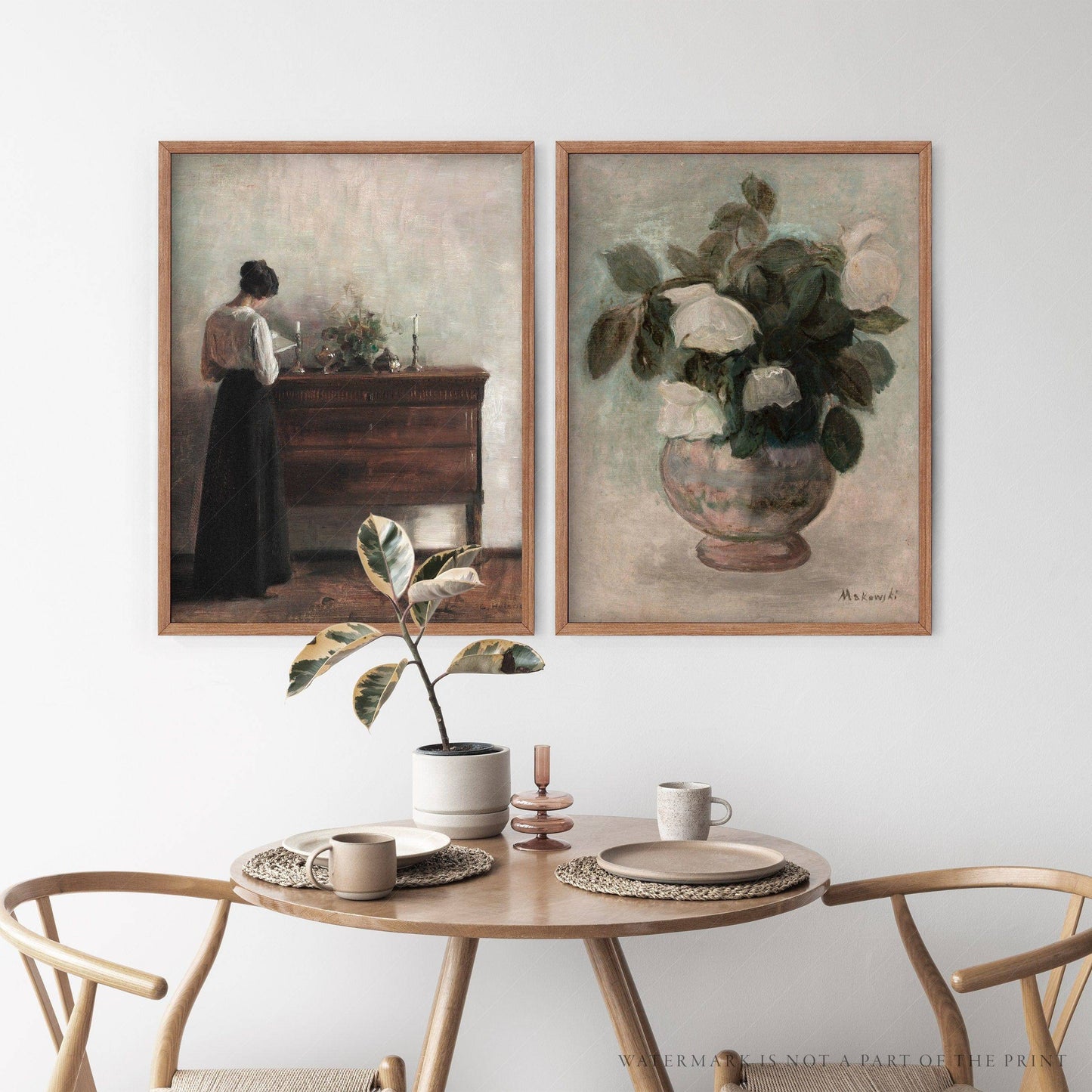 Set of 2 Antique Portrait Painting, Vintage Gallery Wall