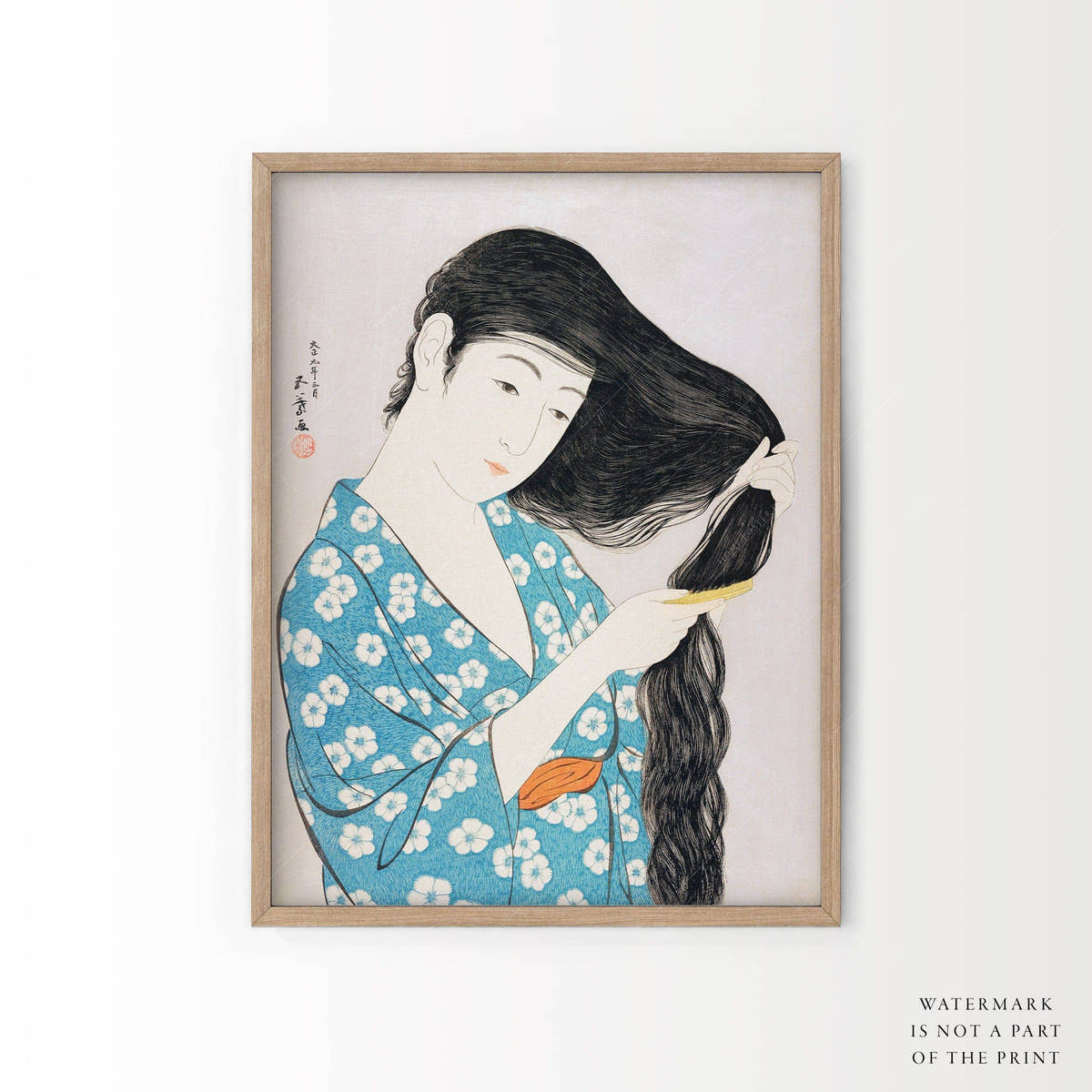 Set of 2 Japanese Prints, Goyo Hashiguchi, Woman Combing Hair, Applying Rouge