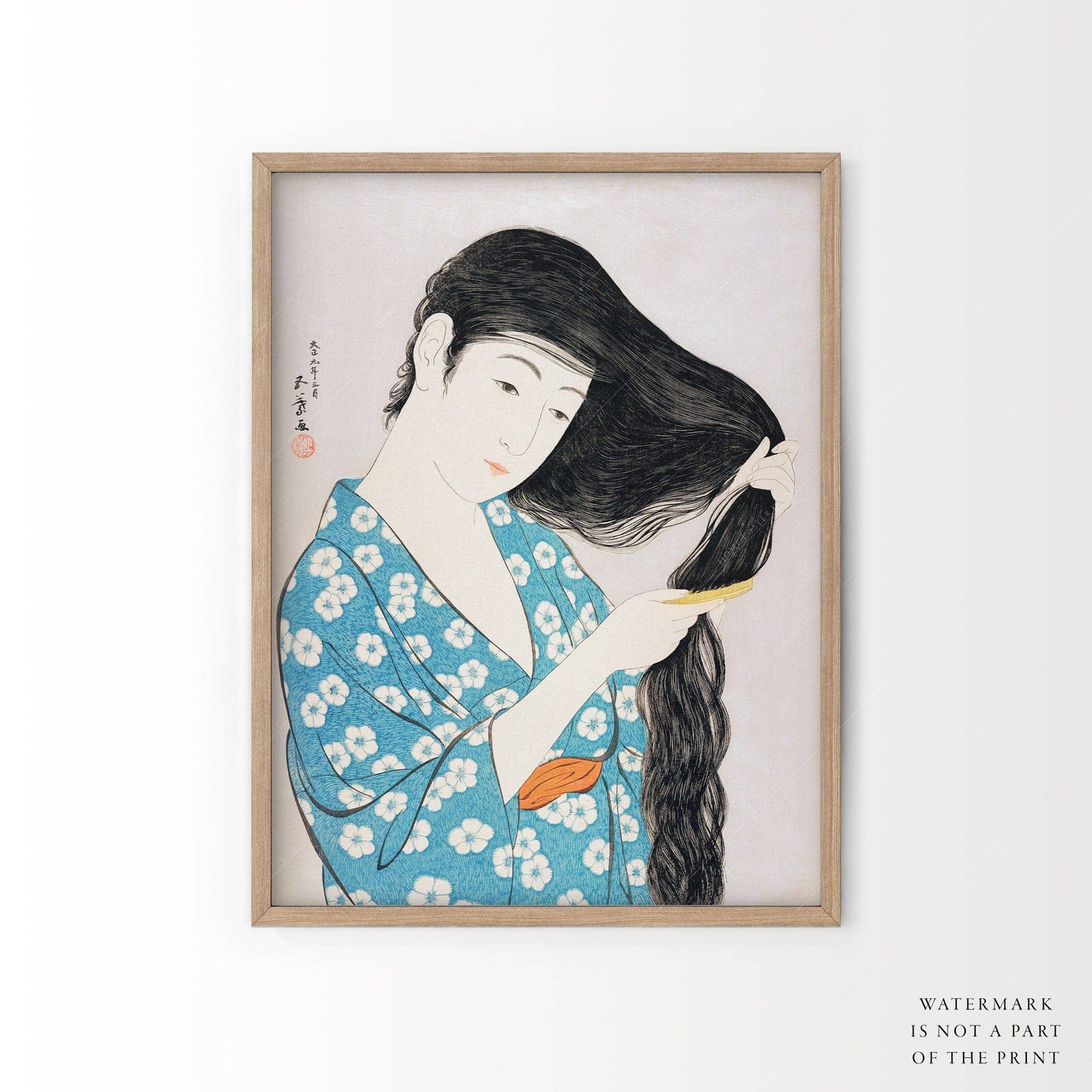 Set of 2 Japanese Prints, Goyo Hashiguchi, Woman Combing Hair, Applying Rouge