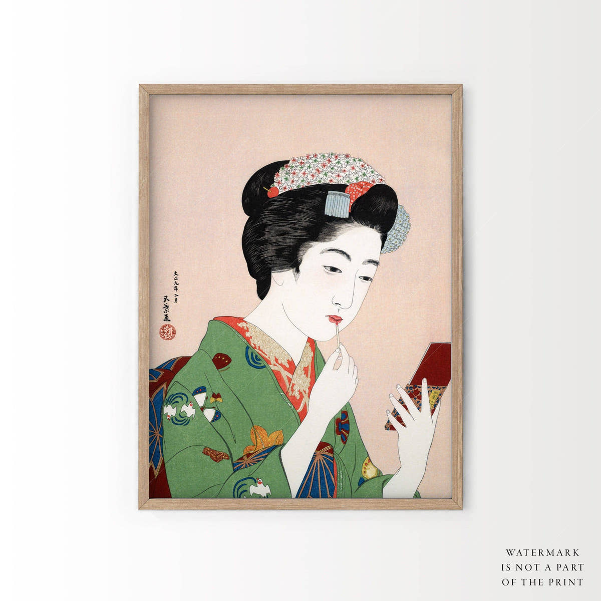 Set of 2 Japanese Prints, Goyo Hashiguchi, Woman Combing Hair, Applying Rouge