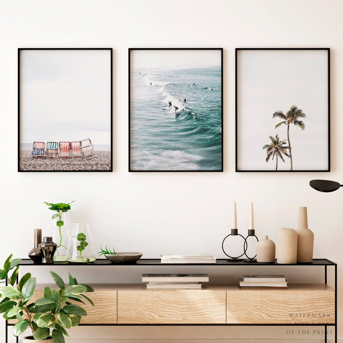 Surf Print, Palm Tree, Beach Wall Art, Set of 3 Prints