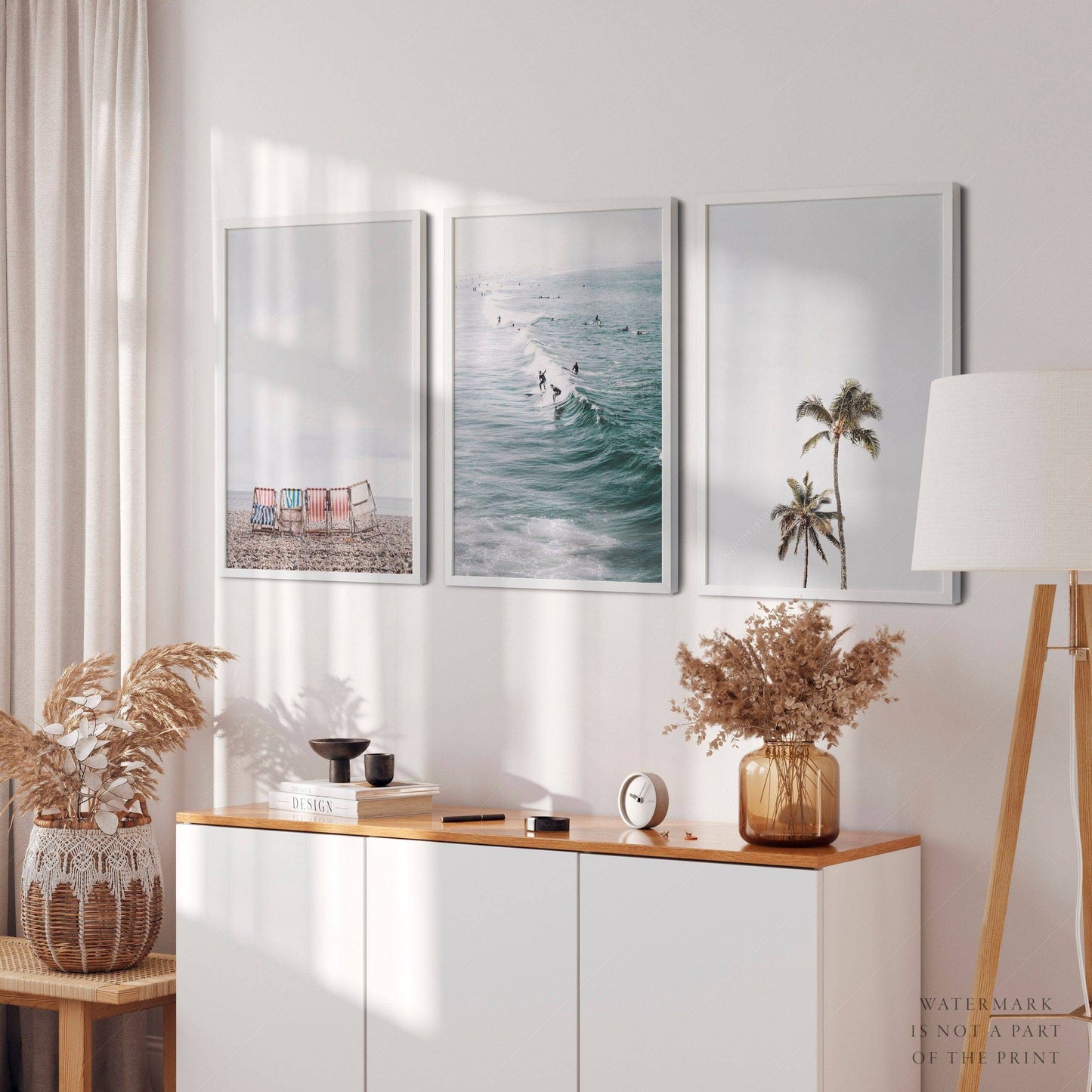 Surf Print, Palm Tree, Beach Wall Art, Set of 3 Prints