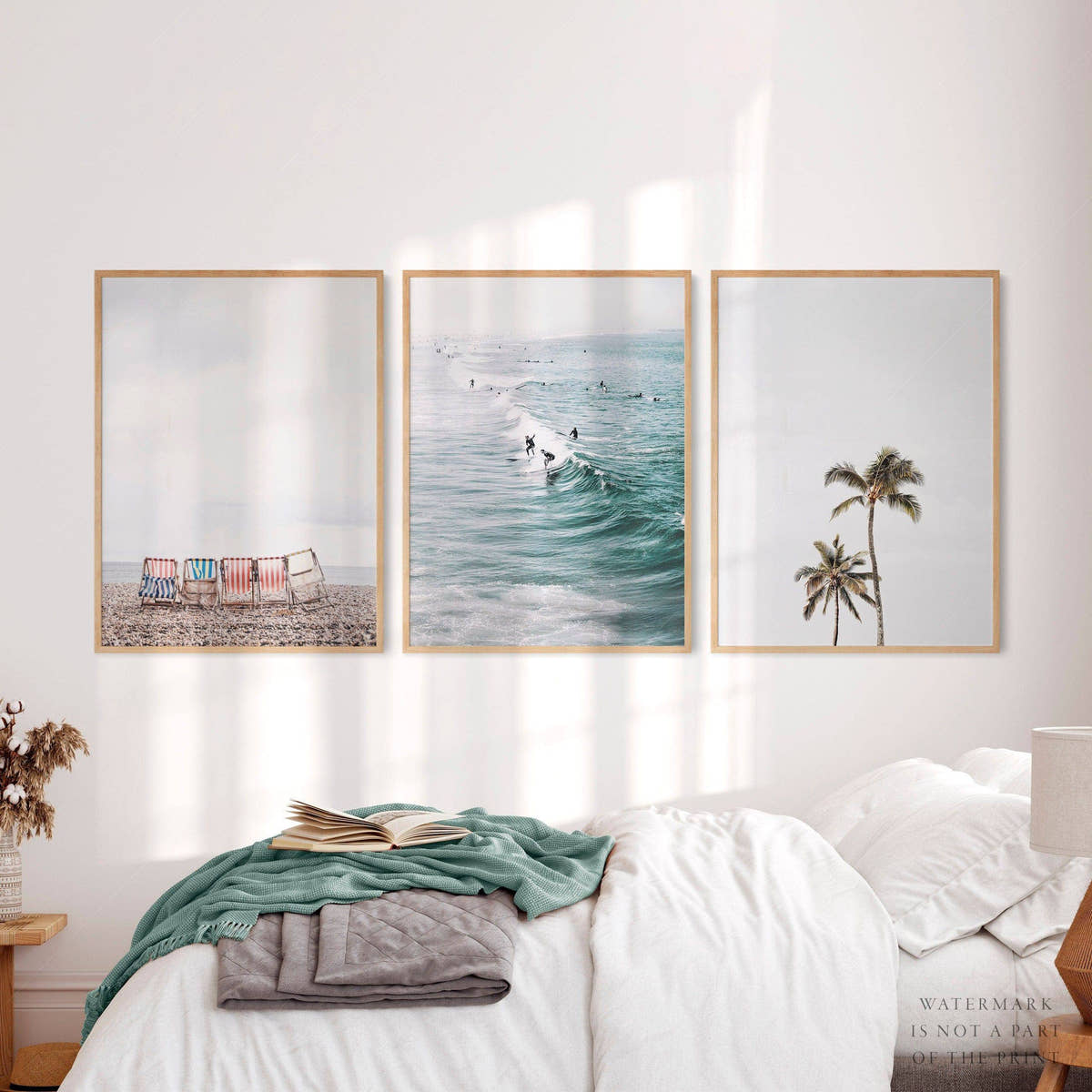 Surf Print, Palm Tree, Beach Wall Art, Set of 3 Prints