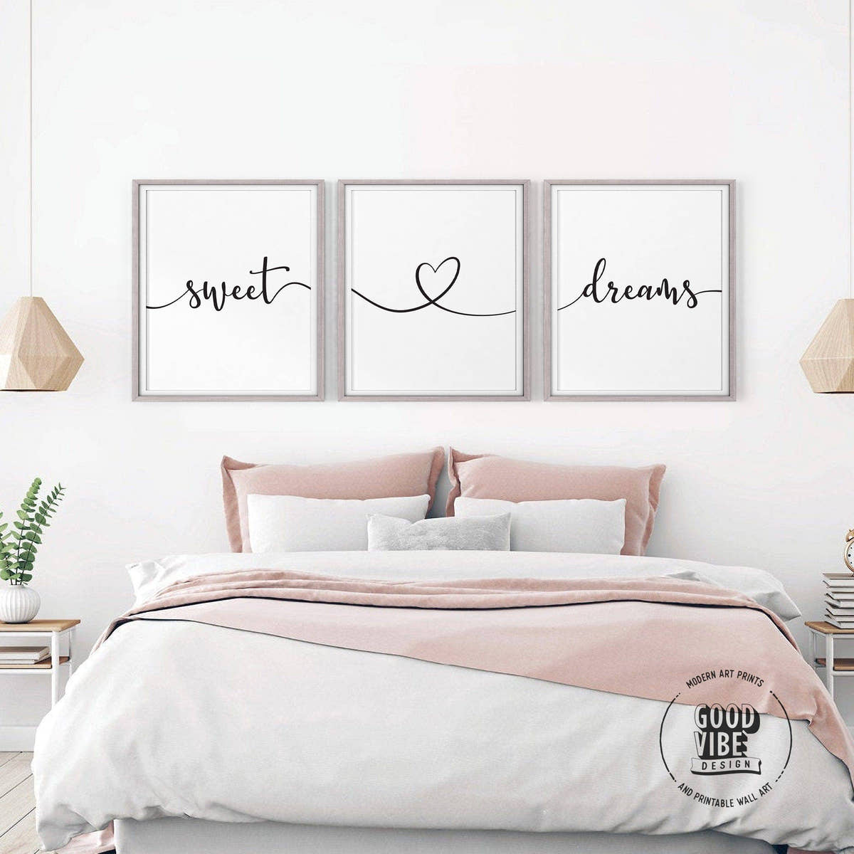 Sweet Dreams Print, Set of 3 Wall Art, Handwriting Poster
