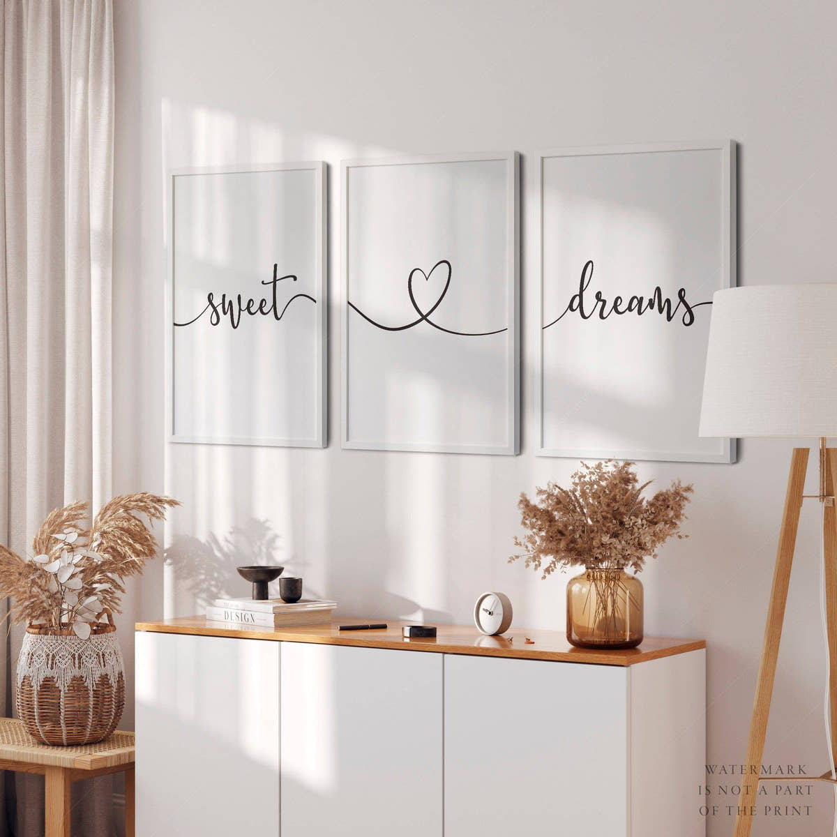 Sweet Dreams Print, Set of 3 Wall Art, Handwriting Poster
