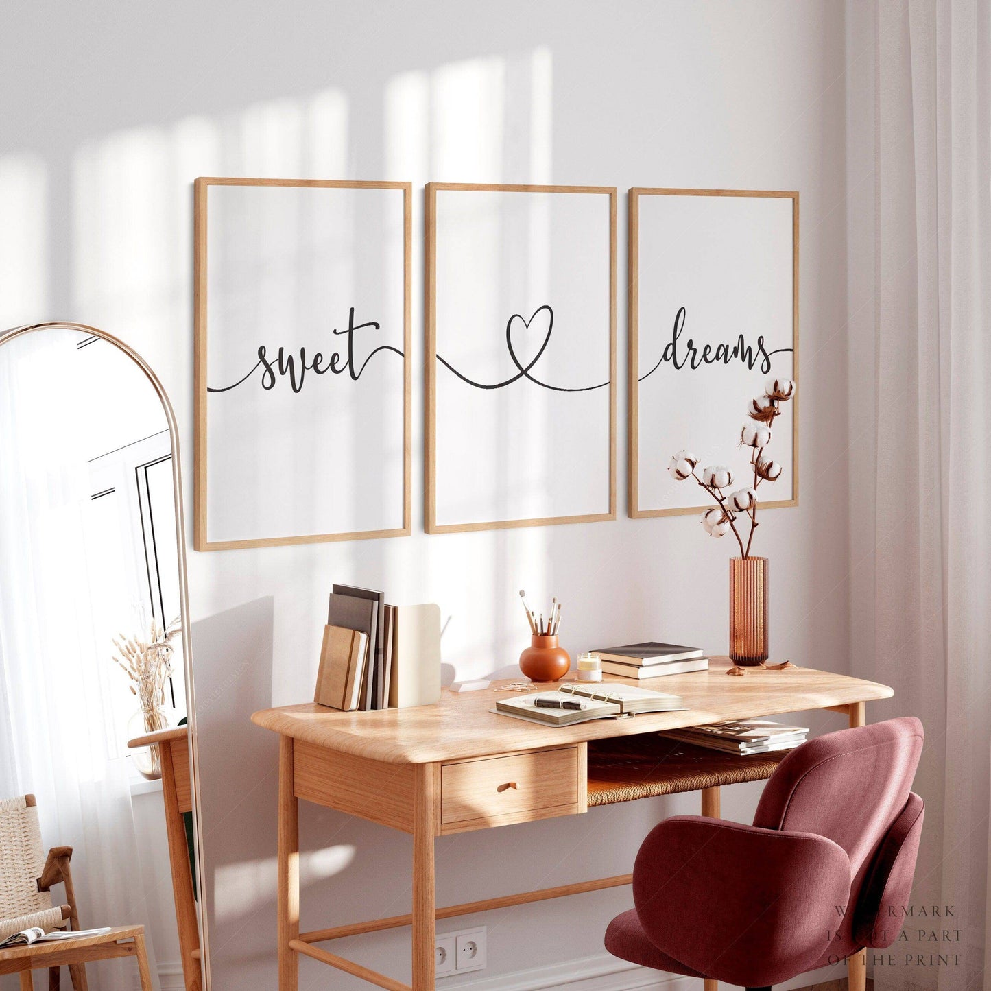 Sweet Dreams Print, Set of 3 Wall Art, Handwriting Poster
