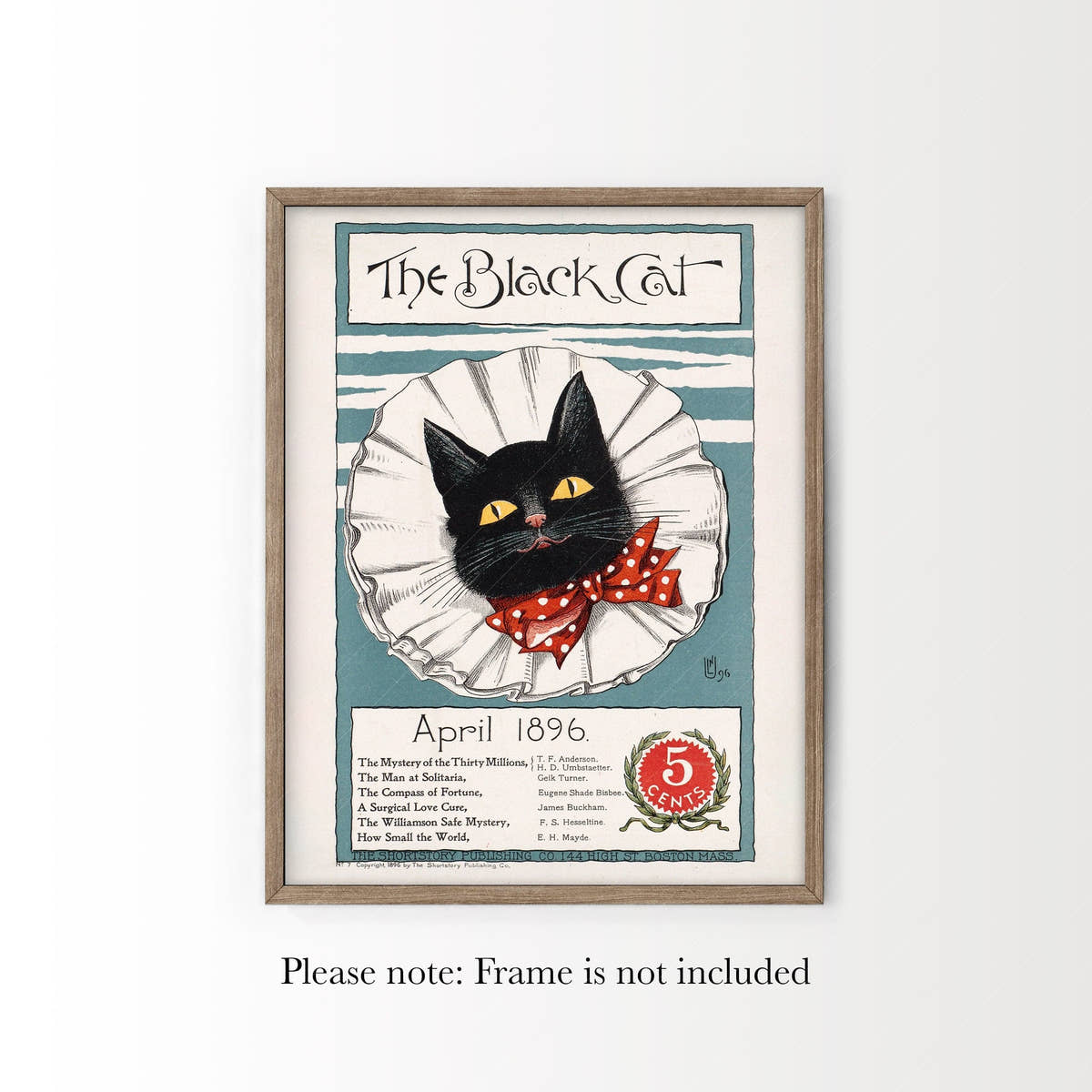 The Black Cat, Cover Magazine 1896, Vintage Cat Wall Art