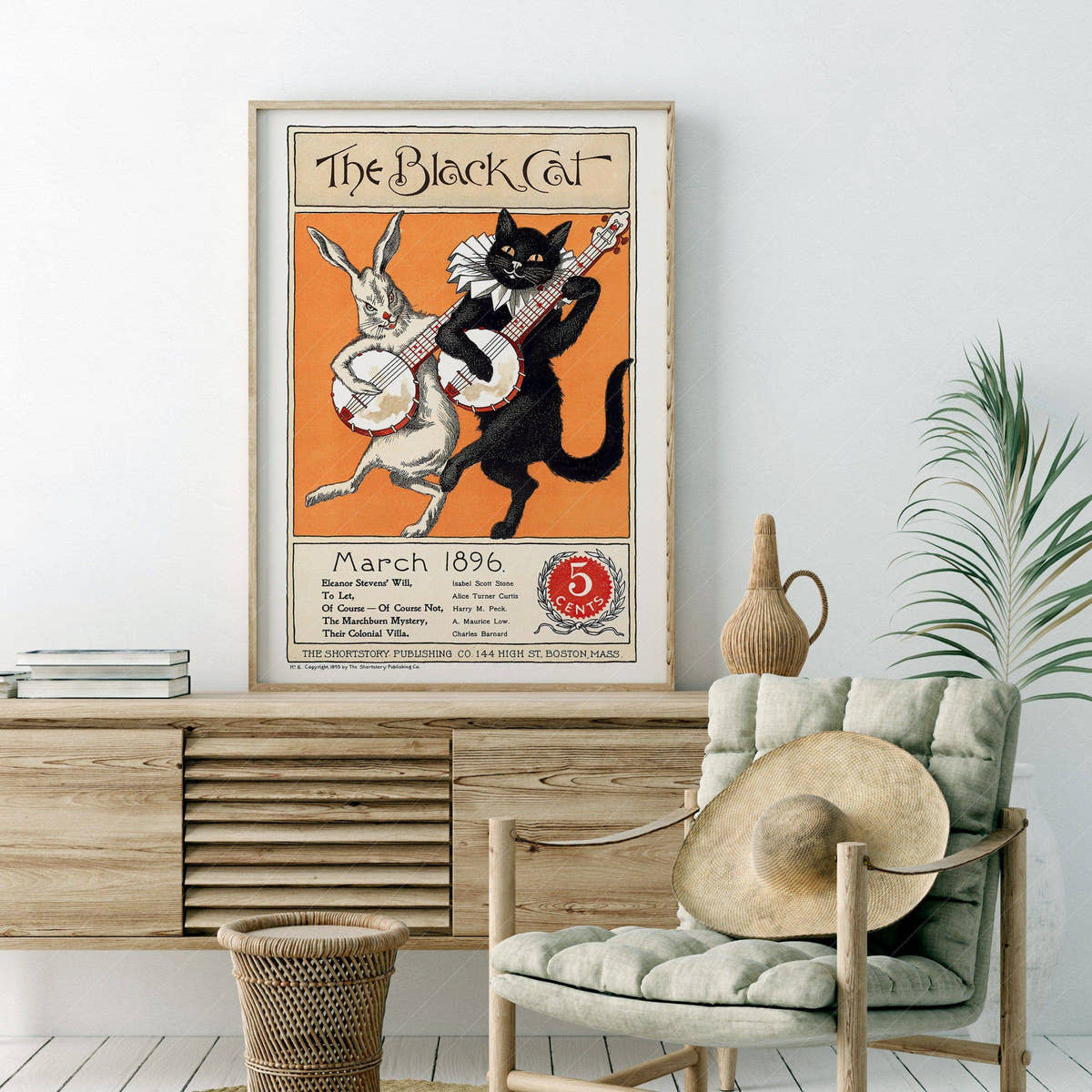 The Black Cat, Cover Magazine 1896, Vintage Cat Wall Art