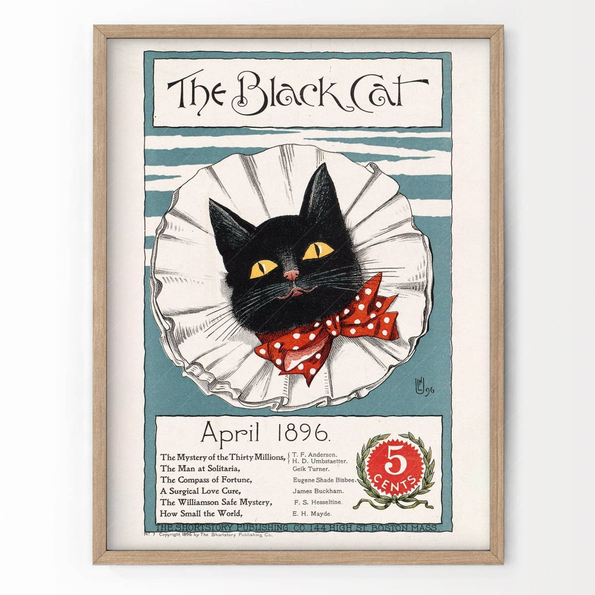 The Black Cat, Cover Magazine 1896, Vintage Cat Wall Art